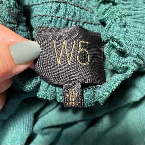 W5 Green Smocked Neck Stripe Green Top - Picture 4 of 6